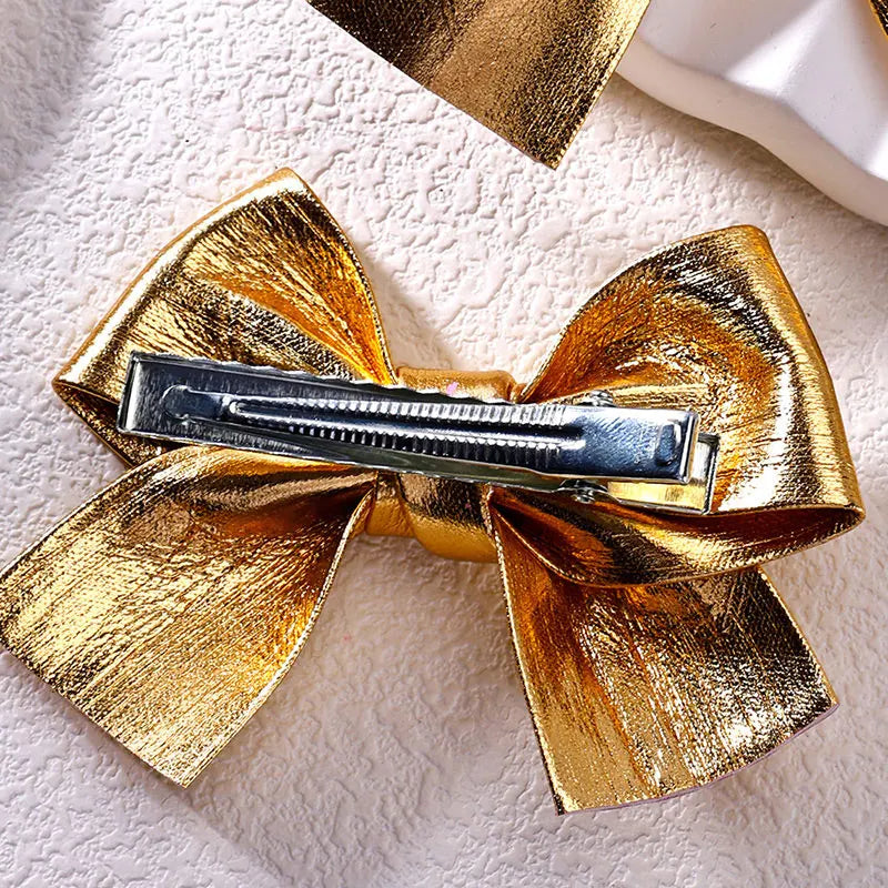 2Pcs Vintage Gold Sparkle Bow Hair Clips For Girls Cute Children Hairpins Handmade Barrettes Headwear Kids Hair Accessories