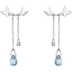 Load image into Gallery viewer, New Korean Silver Color Butterfly Blue Water Drop Tassel Earrings For Women Fashion Creative Light Luxury Elegance Party Jewelry
