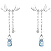 New Korean Silver Color Butterfly Blue Water Drop Tassel Earrings For Women Fashion Creative Light Luxury Elegance Party Jewelry