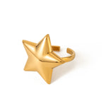 Load image into Gallery viewer, 18K PVD Plated Light Cozy Stainless Steel Geometric Smooth Convex Pentagram Open Ring Trendy Women Premium Statement Jewelry
