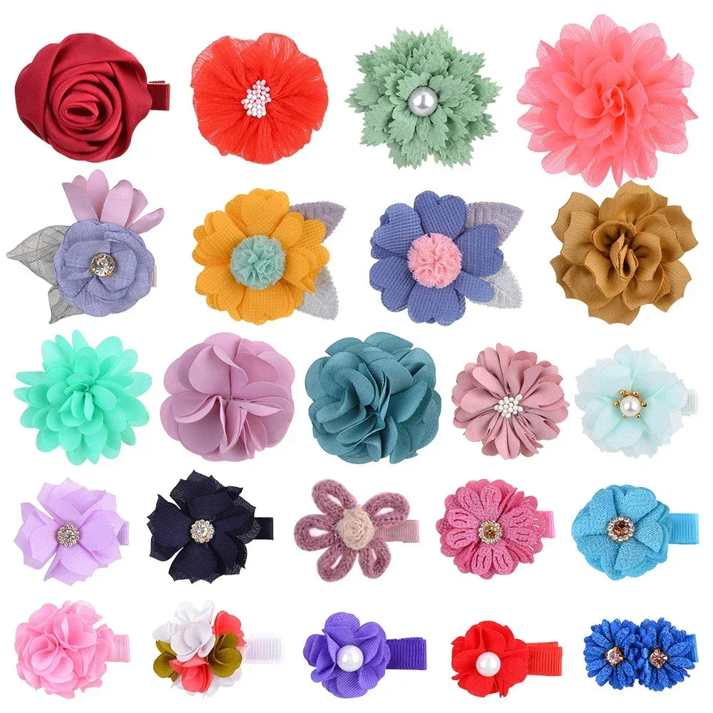 5/3Pcs Children Handmade Chiffon Petals Poppy Flower Hair Clips Rolled Rose Fabric Hair Flowers for Kids Girls Hair Accessories
