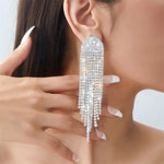 Load image into Gallery viewer, Luxurious Crystal Tassel Drop Earring For Women, Silver Color Rhinestone Earrings, Fashion Party Jewelry Trendy Accessories
