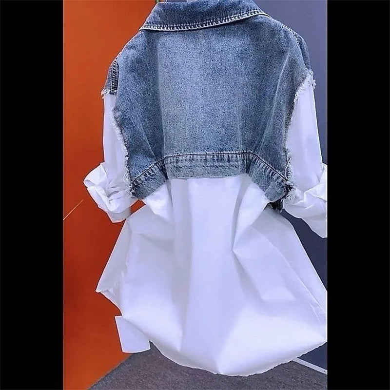 New Splicing Denim Jacket Women Spring Autumn Korean Fashion Denim Shirt Tops Casual Jean Jackets Female Windbreaker