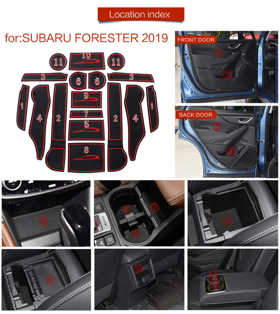 Front Back Door Slot Pad Mat Cup Holders Mats Armrest Storage Box Pad for Subaru Forester 2019 2020 2021 2022 Car Accessories