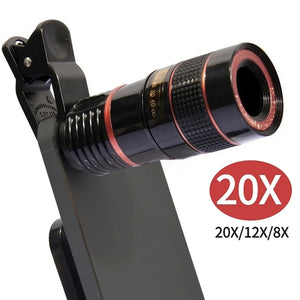 Universal 8X 12X 20X Cell Phone Clip Lens Zoom Telescope Wide Angle Fish Eye Macro Lens for Xiaomi 14 iPhone 15 Samsung Oneplus
