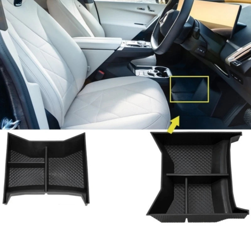 Black/Grey Car Central Control Organizer Storage Tray Armrest Box Container Car Accessories For BMW iX I20 Elektro EV 2022 2023