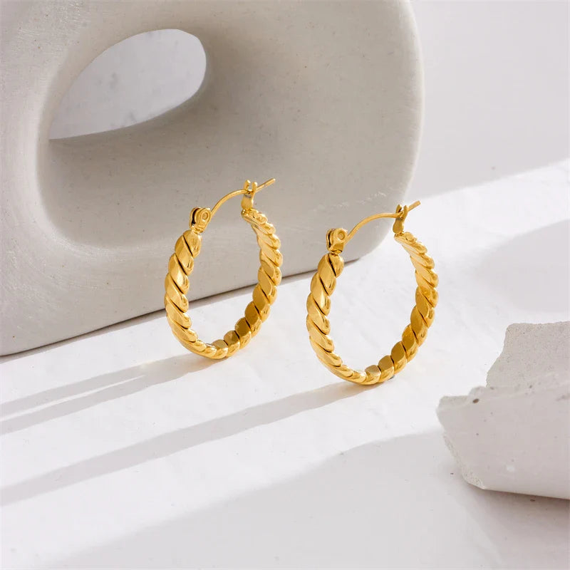 DIEYURO 316L Stainless Steel Round Wide Hoop Earrings For Women Fashion Gold Color Girls Body Jewlery Party Gift Bijoux серьги