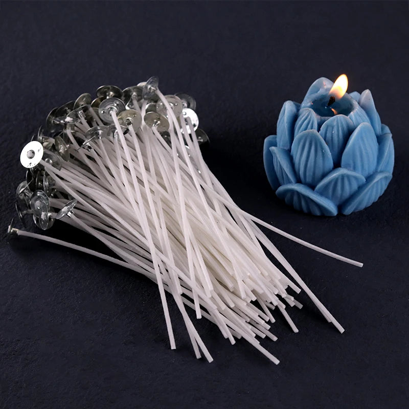 100pcs Smokeless Candle Wicks 2.6-20cm Pre-Waxed Cotton Core Wicks with Metal Sustainer Tabs DIY Handmade Candle Making Tools