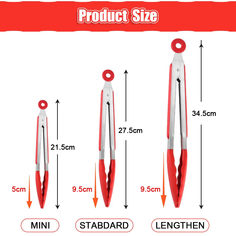 Food Tong Stainless Steel Kitchen Tongs Silicone Nylon Non-Slip Cooking Clip Clamp BBQ Salad Tools Grill Kitchen Accessories