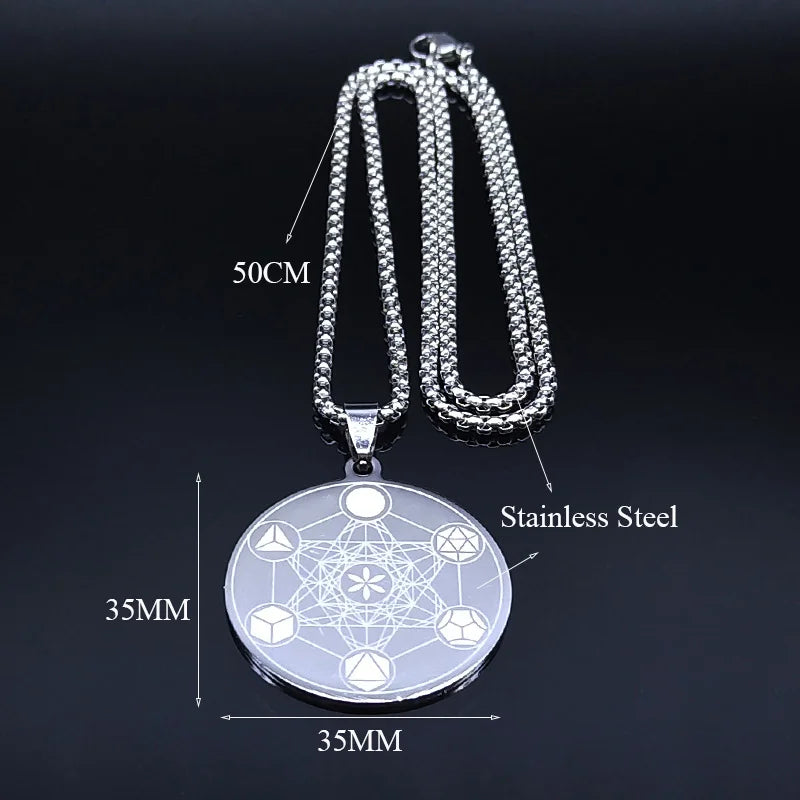 Angel Seal Archangel Metatron Cube Pendant Necklace for Women Men Stainless Steel Flower of Life Jewelry flor de la vida collar