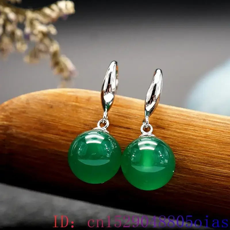 Green Real Jade Bead Earrings 925 Silver Gift Talismans Designer Carved Natural Jewelry Women Fashion Gemstone Gifts Stone