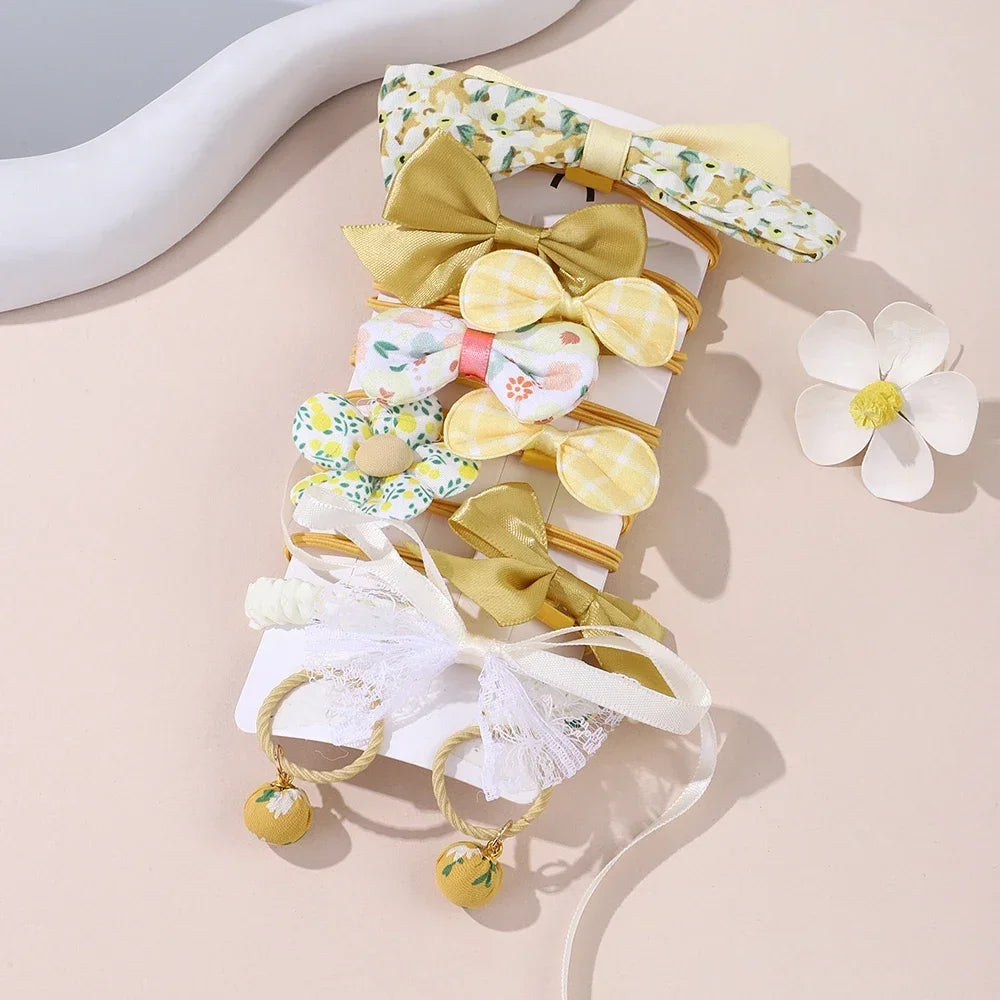 10Pcs/Set Girls Cartoon Hair Band Bow Hair Ties Flower Headbands Princess Elastic Rubber Bands Kids Hair Accessories