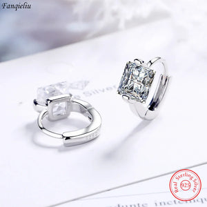 Fanqieliu Fashion Jewelry Luxury 925 Sterling Silver Square Crystal Hoop Earrings For Women New FQL20512