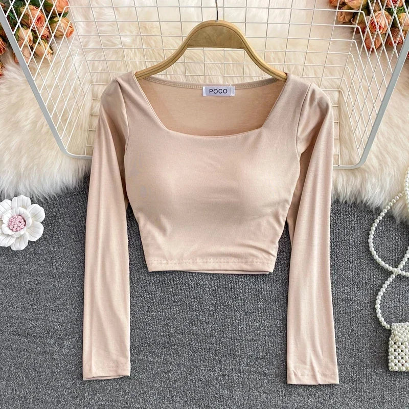 T-shirts For Women With Built In Bra T Shirts Womens Long Sleeve O-neck Tees Female Casual Korean Fashion Almighty Dropshipping