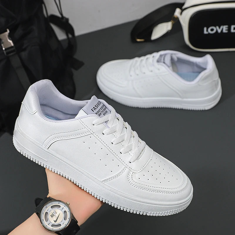 Leather Men White Flat Casual Shoes Lightweight Sneakers Breathable Sports Shoes Shoes for Men Tenis Shoes Zapatillas Hombre