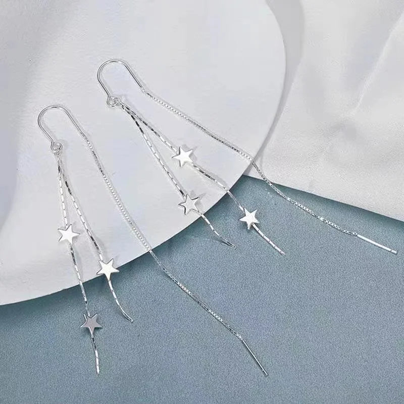 925 Sterling Silver Star Tassel Earrings Long Fashion Charm Earrings Birthday Gift Women's Fine Jewelry Accessories