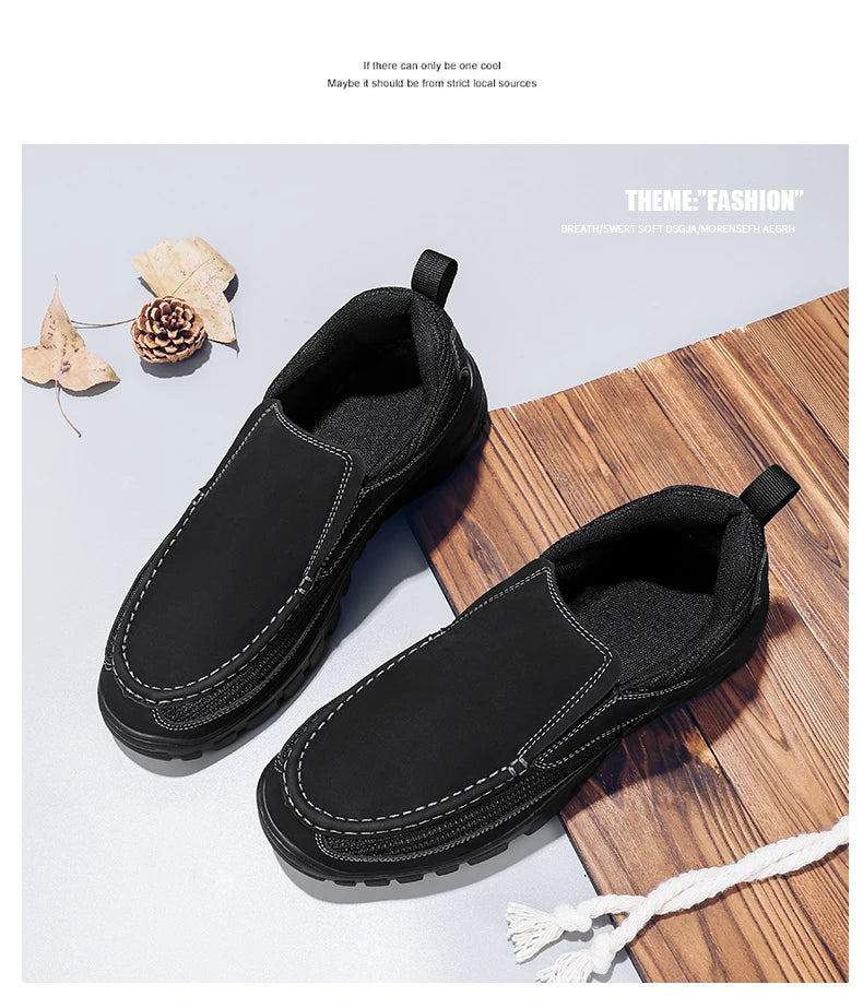 Handmade Leather Casual Shoes Men Sneakers Outdoor Men Shoes Breathable Flats Shoe Hot Sale Platform Slip On Men Loafers