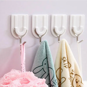 Wall Hook Key Holder Shelf White Small Plastic Hanging Strong Self-Adhesive 4-Shaped Home Bathroom Kitchen Accessories