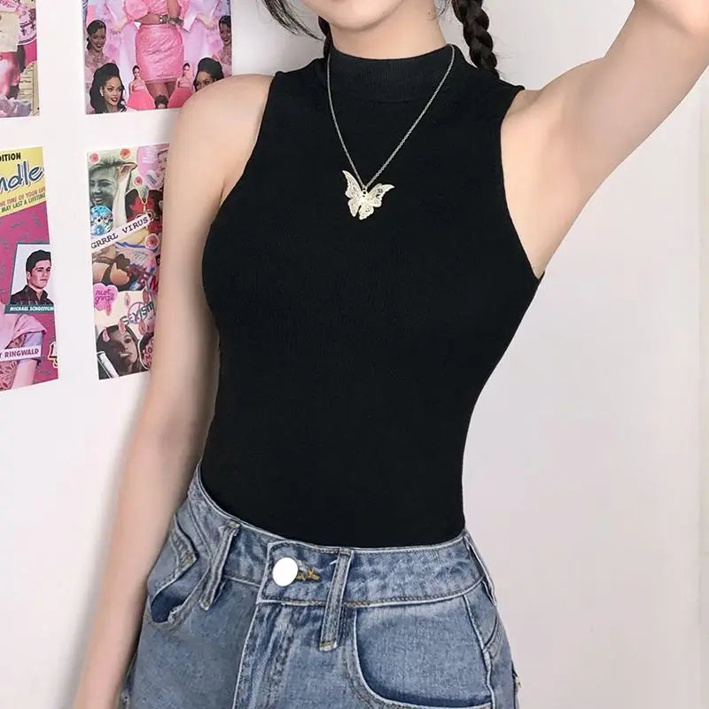 Tanks Top Women American Basic Skinny Black Sleeveless All-match Fashion Aesthetic Harajuku Clothing Streetwear 90's Retro Mujer