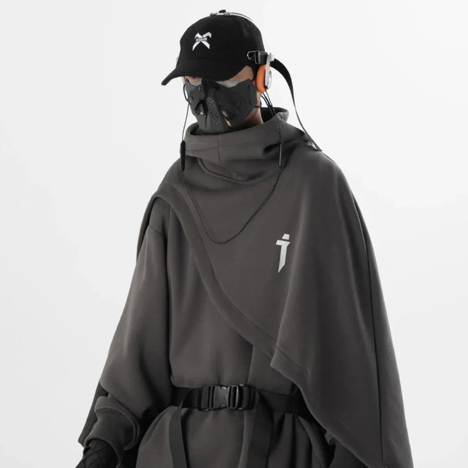 ARENS Fashion Cloak Hoodies Men Techwear Streetwear Hoodie Pullovers Black Gray Darkwear Oversized High Collar Sweatshirt Unisex