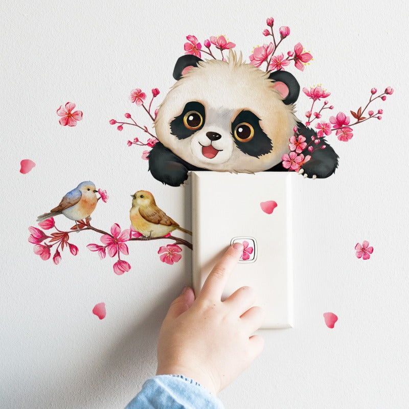 12*25cm Branches Plum Blossom Panda Wall Stickers Switch Stickers Living Room Home Decorative Wall Stickers Wallpaper Room Decor