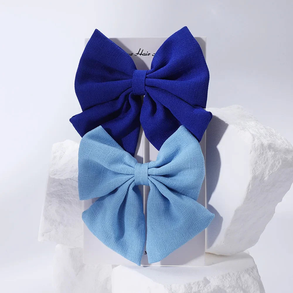 2pcs/set Elegant Sweet Bow Ribbon Hair Clip Fashion Simple Solid Clip Hair Pin Retro Barrettes with Clips Girls Hair Accessories