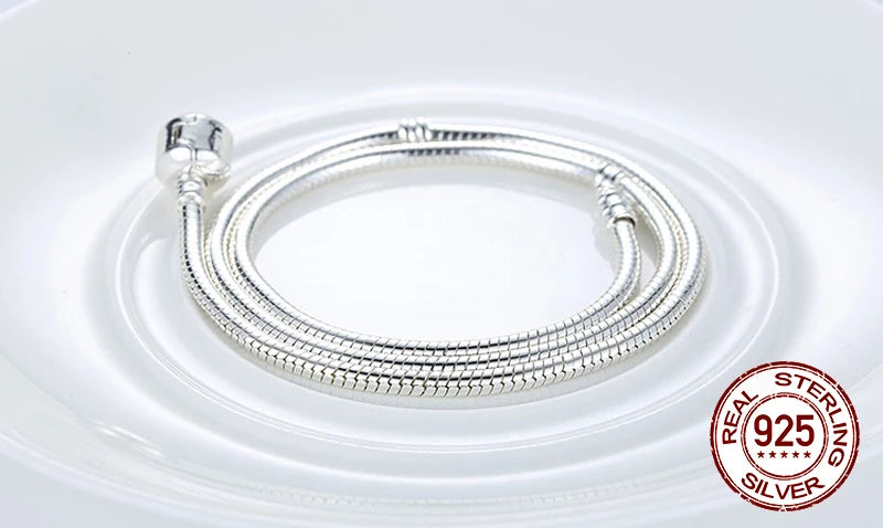 Original 925 Sterlin Silver Snake Chain Necklace Secure Ball Clasp Beads Charms Chocker Necklace For Women Wedding DIY Jewelry
