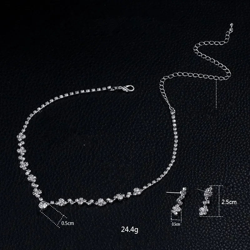 Simple Earrings and Necklace Set Double Heart-shaped Necklace Exquisite Crystal Zircon Pendant Chain Women's Wedding Jewelry
