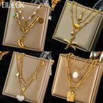 Load image into Gallery viewer, EILIECK 316L Stainless Steel Moon Starfish Heart Portraits Pendant Necklace For Women Fashion Multilayer Neck Chain Jewelry Gift
