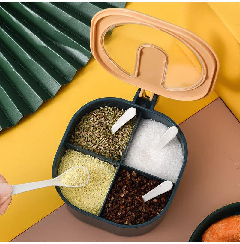 Four Grid Seasoning Box Salt Jar Kitchen Storage Organizer Solid Seasoning Containers Kitchen  Supplies Household Items