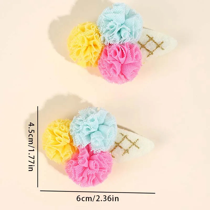 ncmama 2PCS Ice Cream Hair Clips for Toddlers Girls Cute Color Ball Flower Hairpin Baby Hair Accessories Kids Headwear Barrettes