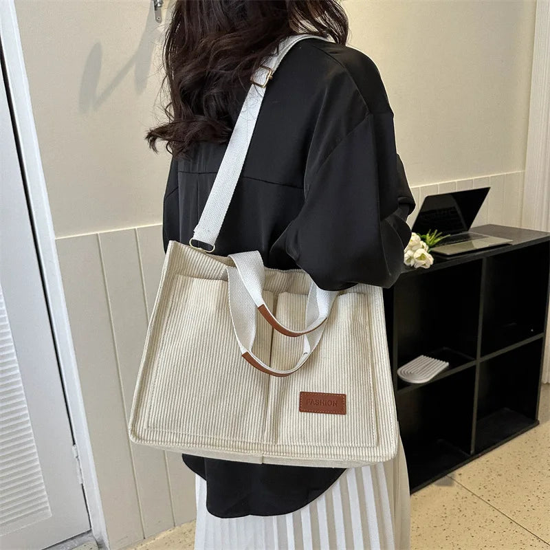 Women's Corduroy Tote Bag Large Capcity Handbags for Women Commuting Women's Bag Messenger Shoulder Bag Female Handbag