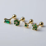 Load image into Gallery viewer, CCFJOYAS 1 pair of 925 Sterling Silver Green Zircon Gold Stud Earrings Women Piercing Clips Wedding Crystal Jewelry Wholesale
