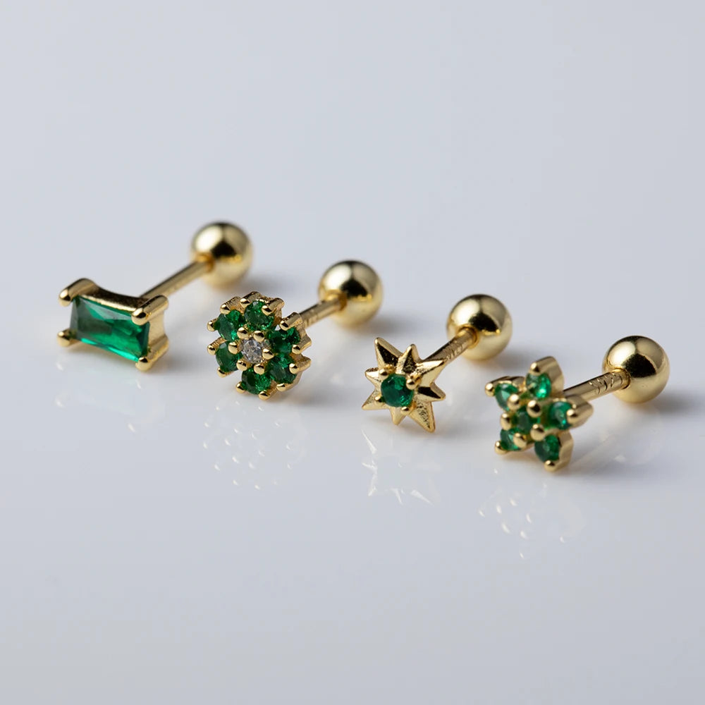 CCFJOYAS 1 pair of 925 Sterling Silver Green Zircon Gold Stud Earrings Women Piercing Clips Wedding Crystal Jewelry Wholesale