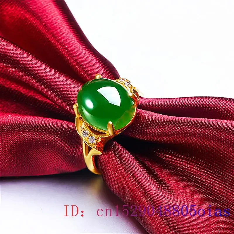 Green Jade Ring Women Natural Crystal Men Amulet Gifts Fashion Zircon Chalcedony Jewelry 925 Silver Charm Gemstone