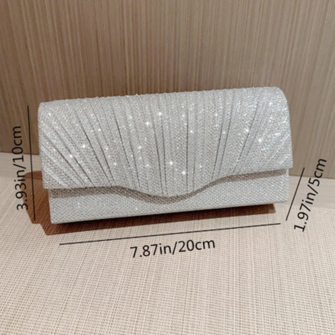 Ladies Glitter Silver Clutch Bag Envelope Evening Bag Fashion Elegant Long Purse Women Chain Shoulder Bags Wedding Party Handbag