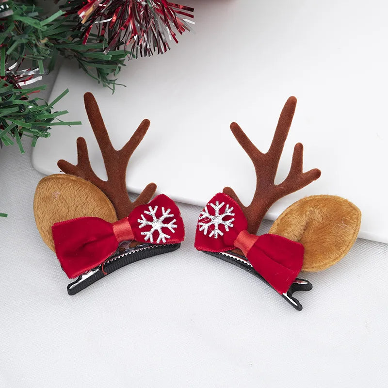 New Year Christmas Hair Pin Children Barrettes Bow Deer Santa Claus Kids Christmas Headwear Girls Kids Hair Accessories