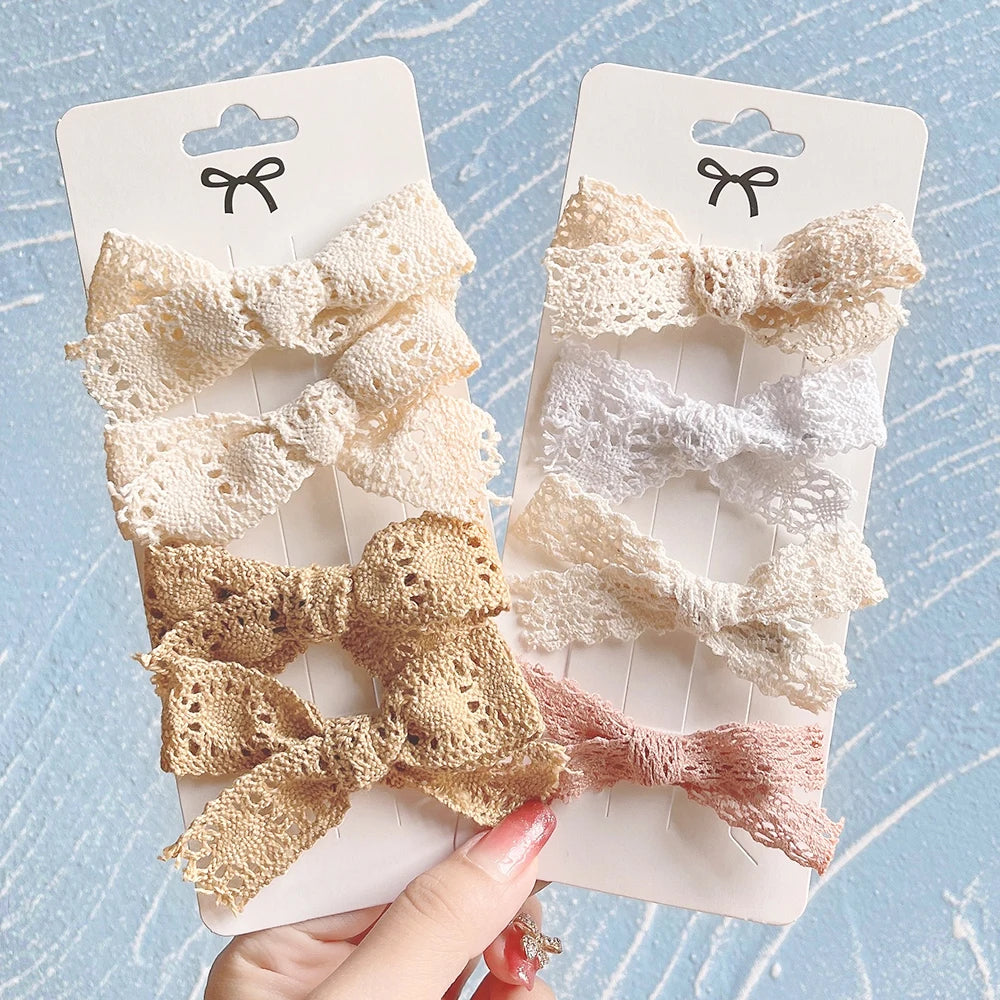 4Pcs/Set Sweet White Lace Bowknot Hair Clips For Baby Girls Boutique Bows Hairpins Barrettes Headwear Kids Hair Accessories Gift