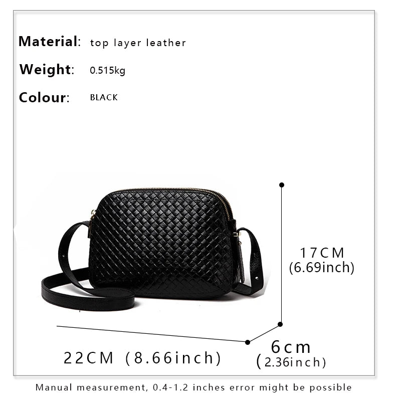 Genuine leather woven single shoulder crossbody bag, fashionable and versatile cowhide women's bag