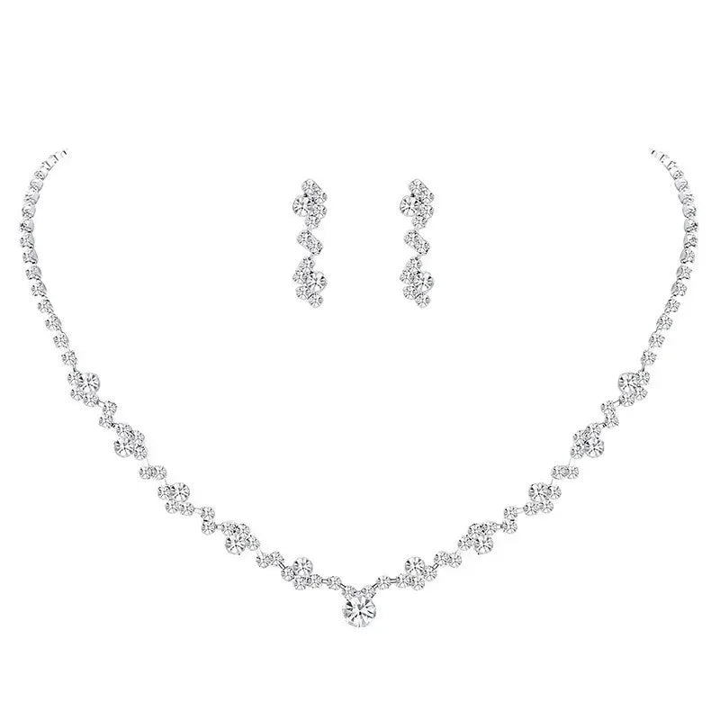 Simple Earrings and Necklace Set Double Heart-shaped Necklace Exquisite Crystal Zircon Pendant Chain Women's Wedding Jewelry