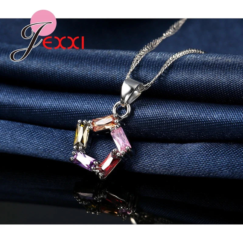 New 2 Colors Necklace Pendant Earrings 925 Sterling Silver Color Color Jewelry Sets For Women Ladies Stars Shape Party Gifts