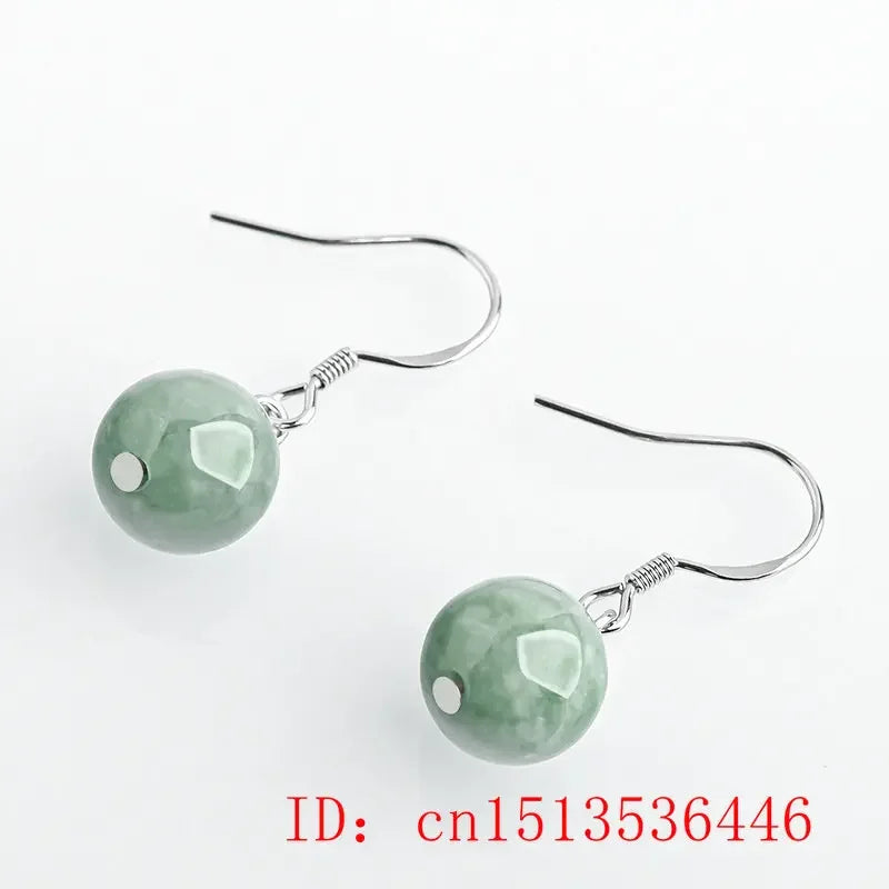 925 Silver Natural Myanmar Emerald Jade Circular 10mm Beads Earrings Original DIY By Hand Accessories Women Luck Gifts Jewelry