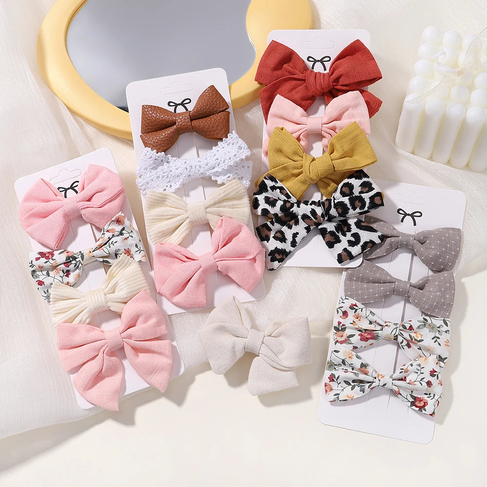 4PCS/Set New Girls Leopard Hairpins Kids Sweet Hair Clips Barrettes Lovely Hair Bows Children Cute Baby Hair Accessories
