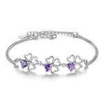 Load image into Gallery viewer, Hot luxury designer 925 Sterling Silver Purple crystal Lucky Clover Bracelets for women fashion party wedding Jewelry 17CM+4CM
