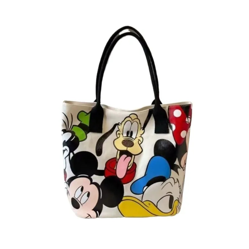 Disney Cute Donald Duck Large Capacity Mummy Bag Stitch Canvas Bag Women's Single Shoulder Simple Student Handbag School Bag