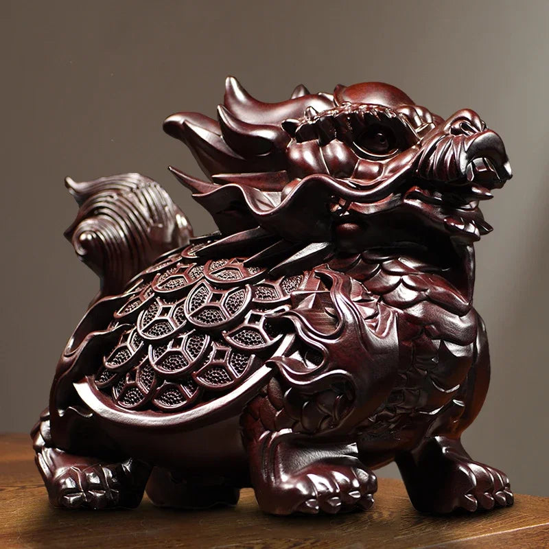 Ebony wood carving Zhaocai dragon turtle decoration gold turtle office desktop living room home accessories