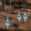 1Set Vintage National Imitation Turquoise Women's Earring Necklace Set Antique Silver Alloy Green Earring Necklace