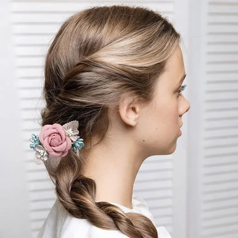 Elastic Flower Hair Bands for Girls Ponytail Holders Kids Floral Hair Tie Baby Pearls Hairband Headwear Rubber Hair Accessories