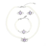 Load image into Gallery viewer, Luxury Purple Crystal Planet Heart Earrings Bracelet Necklace Set For Women Exquisite Imitation Pearl Wedding Bride Jewelry
