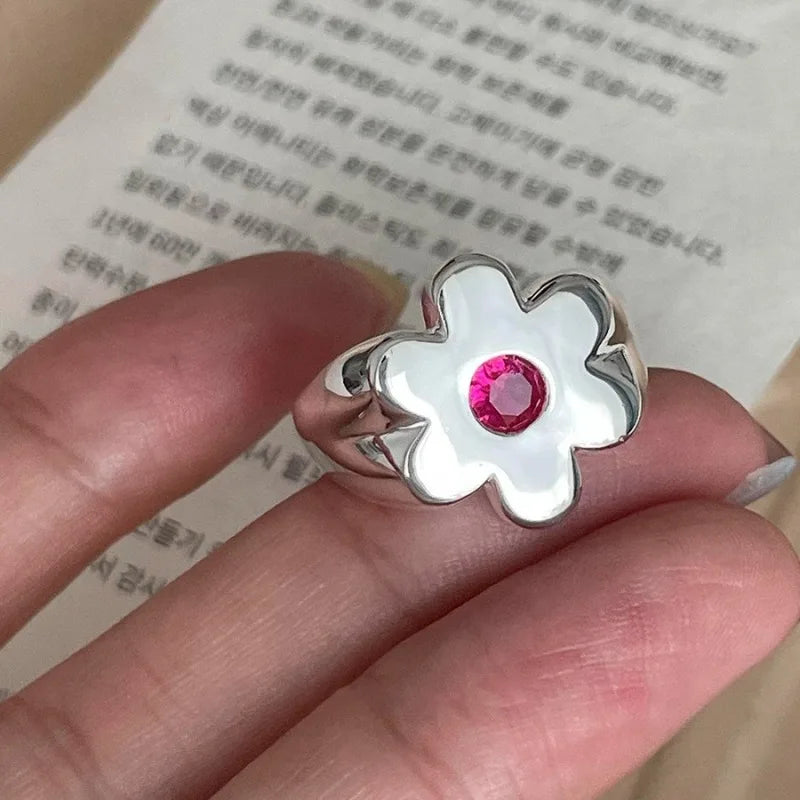 VENTFILLE 925 Sterling Silver Pink Zircon Flower Ring for Women Girl Gift Sweet Chain Double Layer Jewelry Gift Dropshipping